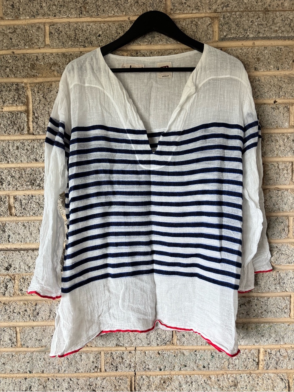 Lemlem Striped Navy and White V-Neck Women’s Top